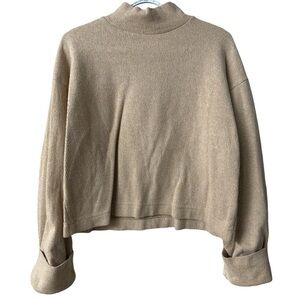 Zara Cropped Tan Cowl Neck Wide Long Sleeve Cuffed Sweater Size S